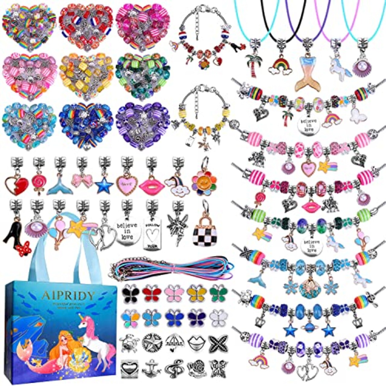 DIY Charm Bracelet Making Kit - 150-Piece Unicorn Mermaid Craft Set for Girls, Ideal Arts and Crafts Gift for Teens Ages 6-12
